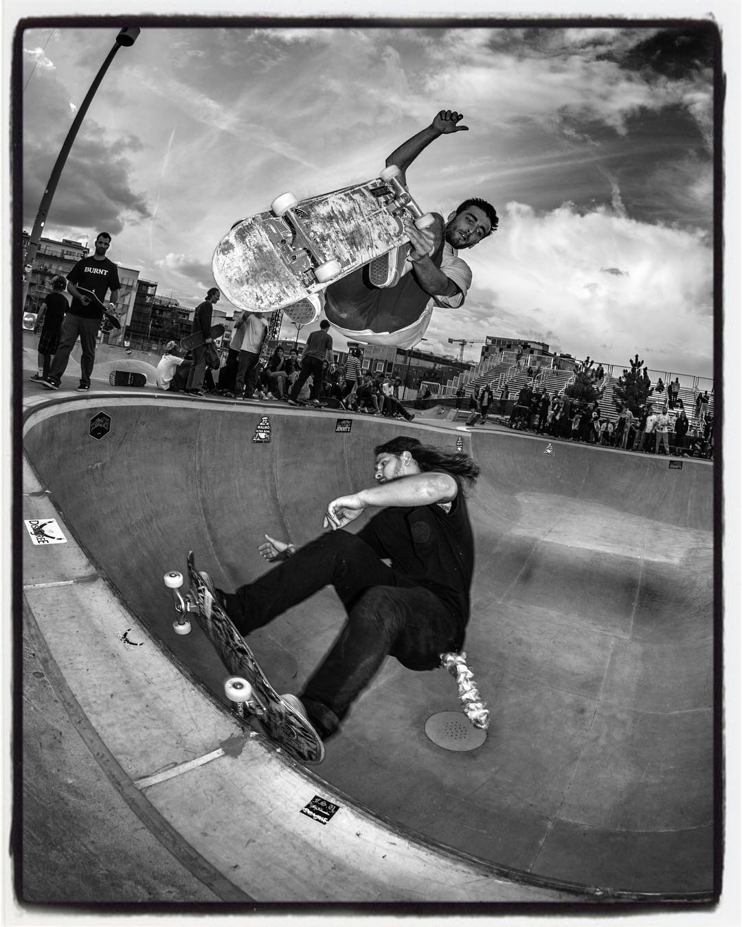 #flashbackfriday Double trouble with Ruari Britee hanging a lien air over Tim Biksterveld's grind at Ultra Bowl VI, Malmö, SE,2014. #skateboarding #pool #bowl #ultrabowl #skatemalmo #concrete #bailgun #gerdriegerphotography